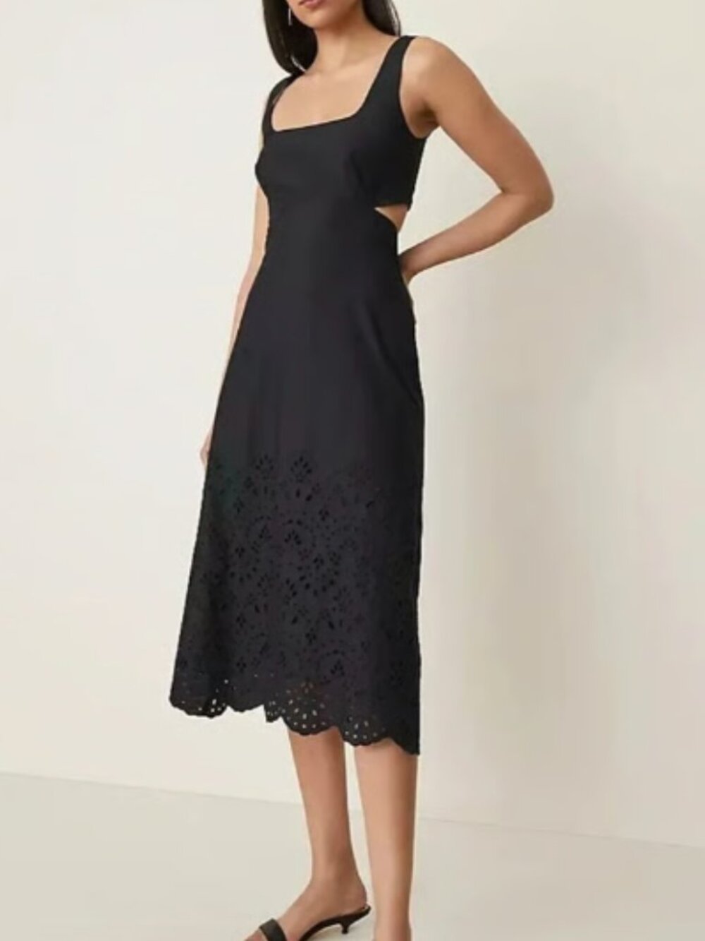 ANN TAYLOR BLACK EYELET CUTOUT MIDI SLEEVELESS DRESS NWOT $178 2